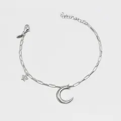 ROSETT - Pulsera limada con luna y estrella colgante Plata 925
