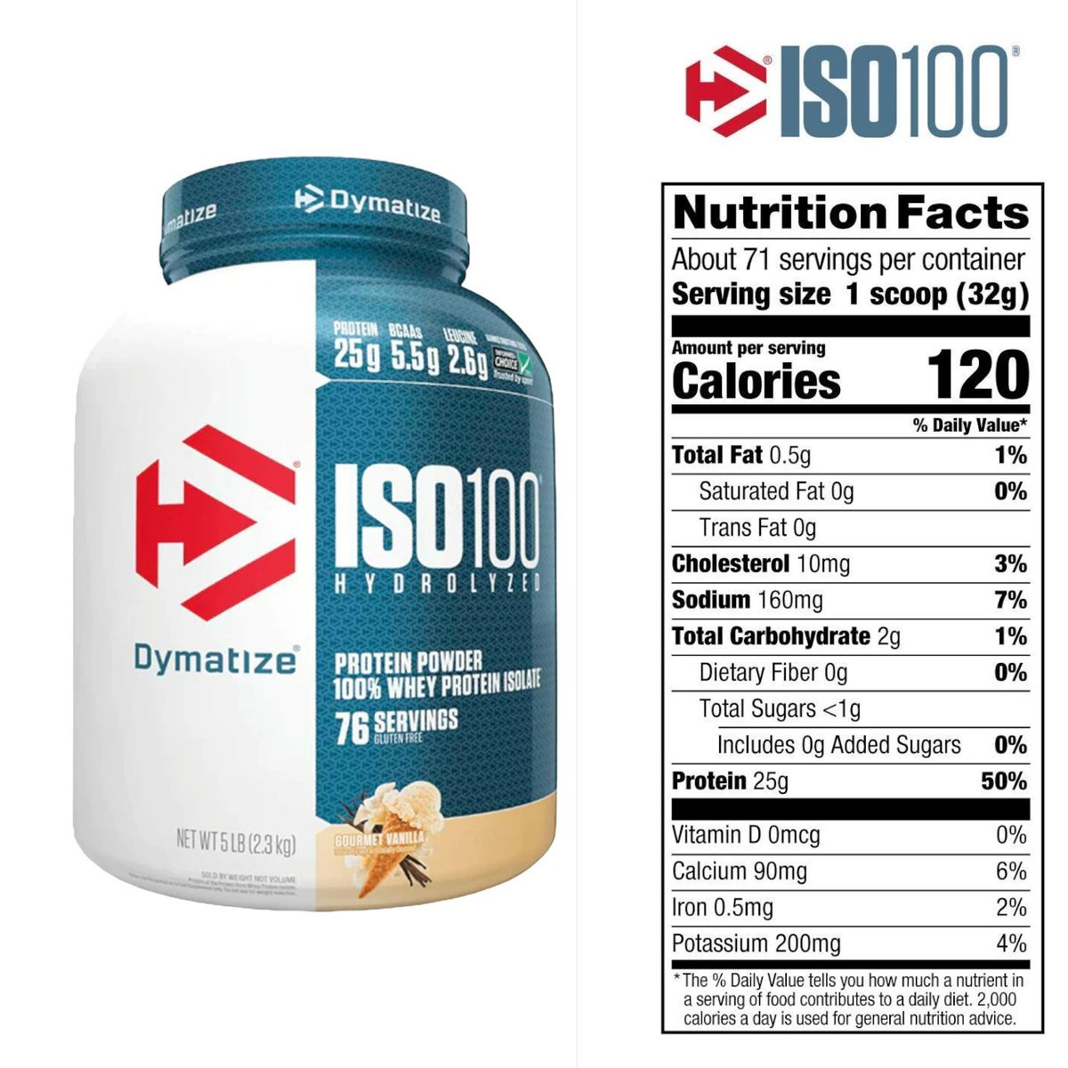 DYMATIZE - Proteína Iso 100 Hidrolizada Dymatize - 5 LB -Vainilla