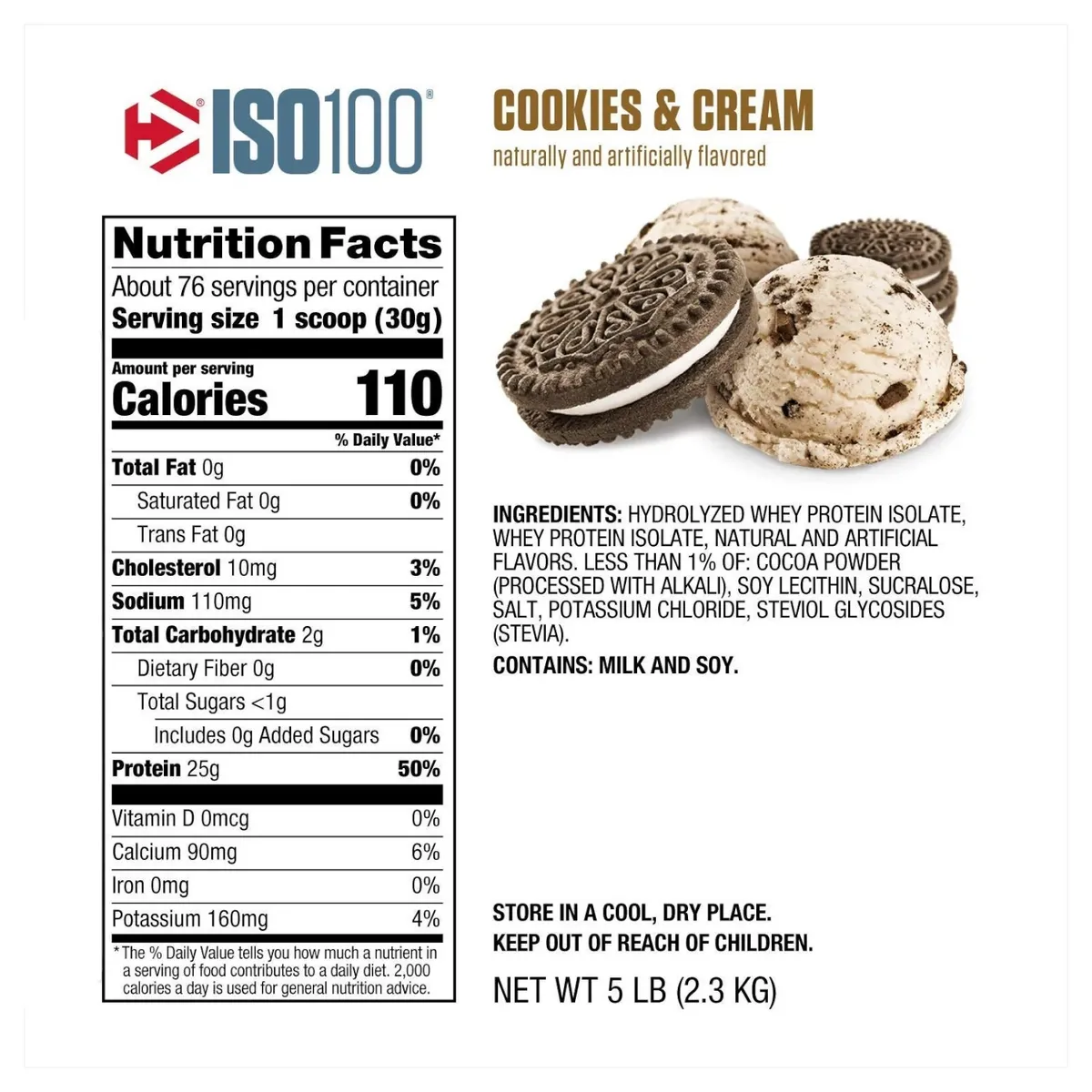 DYMATIZE - Proteína Iso 100 Hidrolizada Dymatize - 5 LB -Cookies & cream