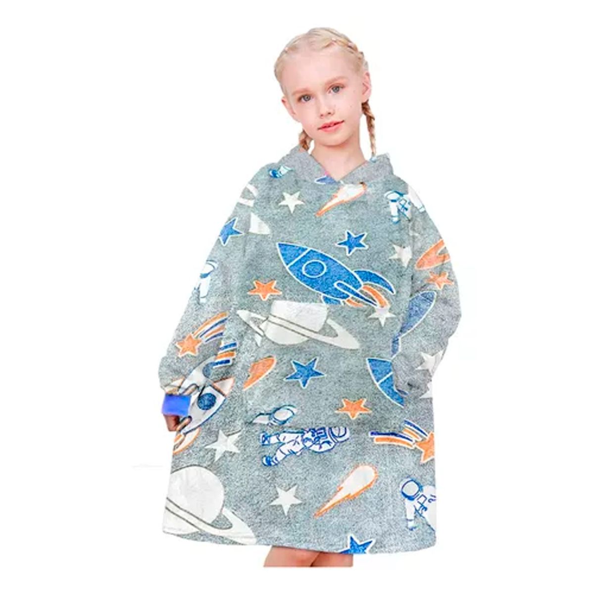 OFERTABKN - Polerón De Franela Con Capucha Para Niños  Nave espacial Gris