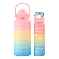 OFERTABKN - Pack 2 Botellas Agua De 2Ltrs Y 900Ml Rosa/amarillo/celeste