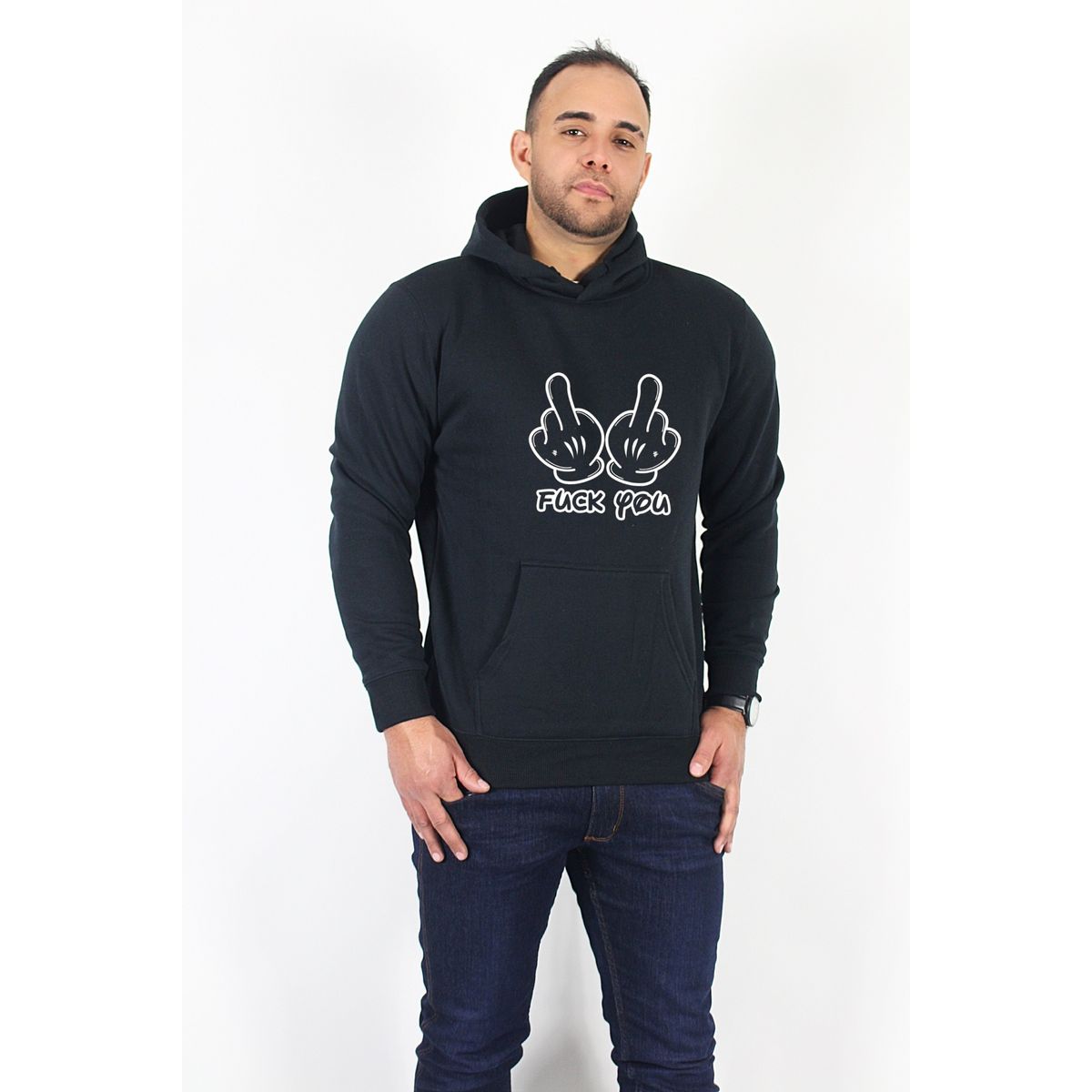 GENERICO - Polerón Canguro Negro Estampado Fuck-tow