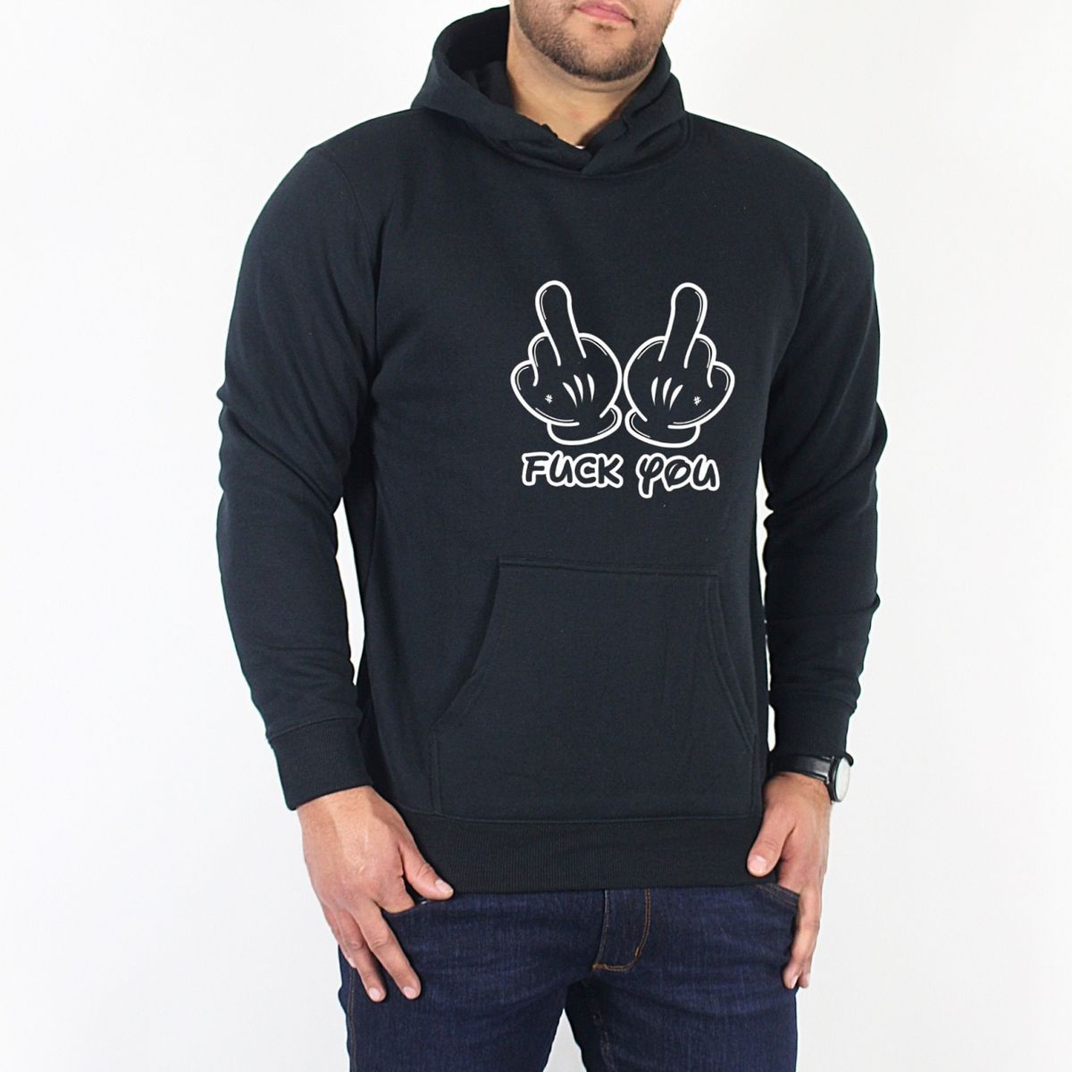 GENERICO - Polerón Canguro Negro Estampado Fuck-tow