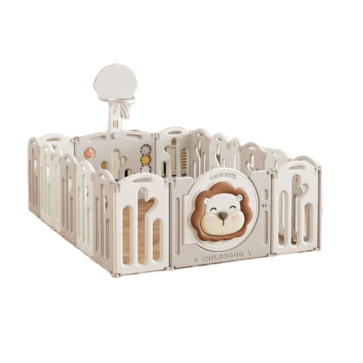 BABYLUNA - Corral de juego para bebés con Aro León 18 piezas Gris