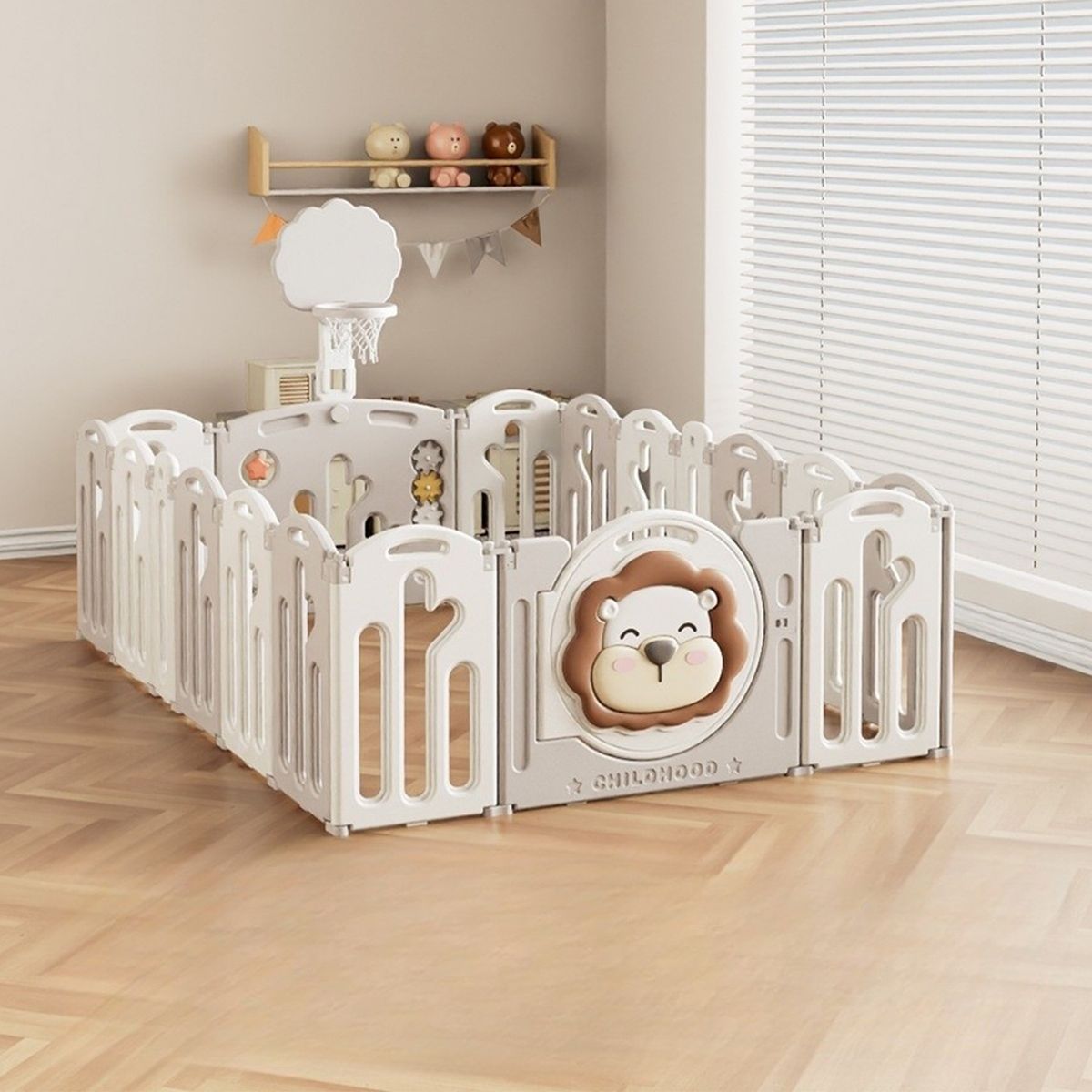 BABYLUNA - Corral de juego para bebés con Aro León 18 piezas Gris