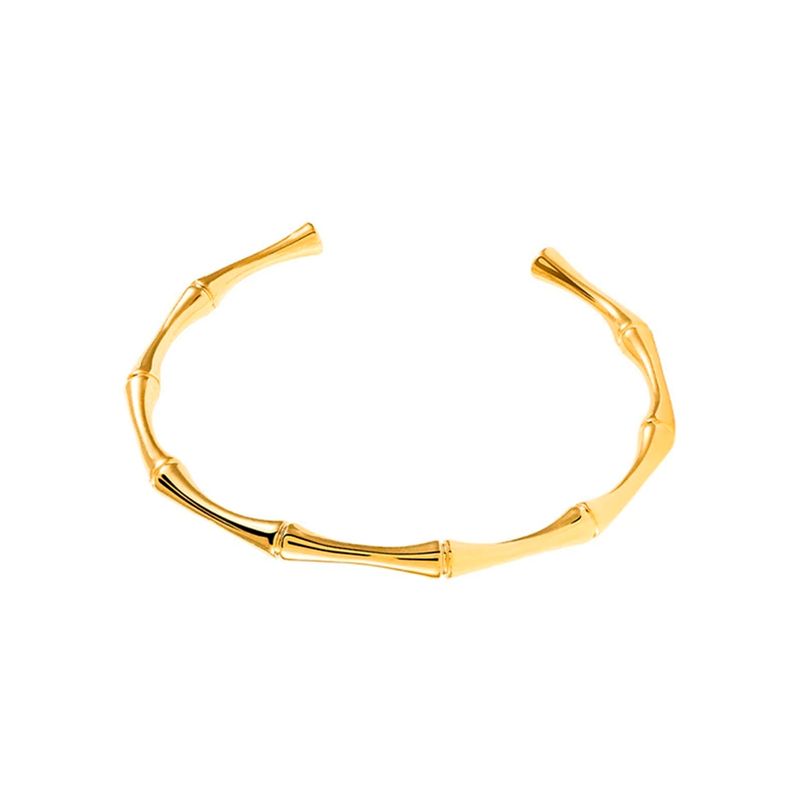 GENERICO - Brazalete - Pulseras Abierta Bambú Acero Bañado En Oro 18k