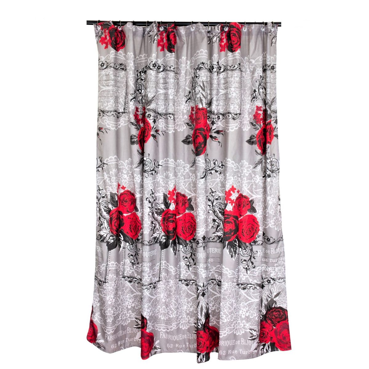 MASEL - Set cortina de baño microfibra rosas 180 x180