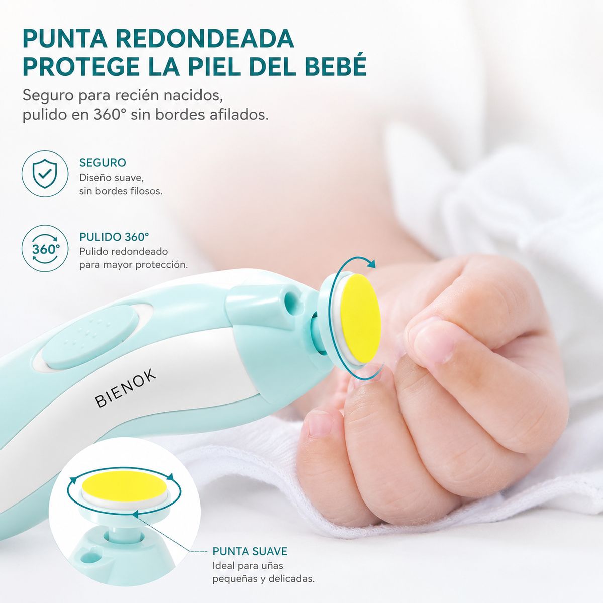 GENERICO - Corta Uñas Para Bebés Y Niños Lima Eléctrica Pulidor CELESTE