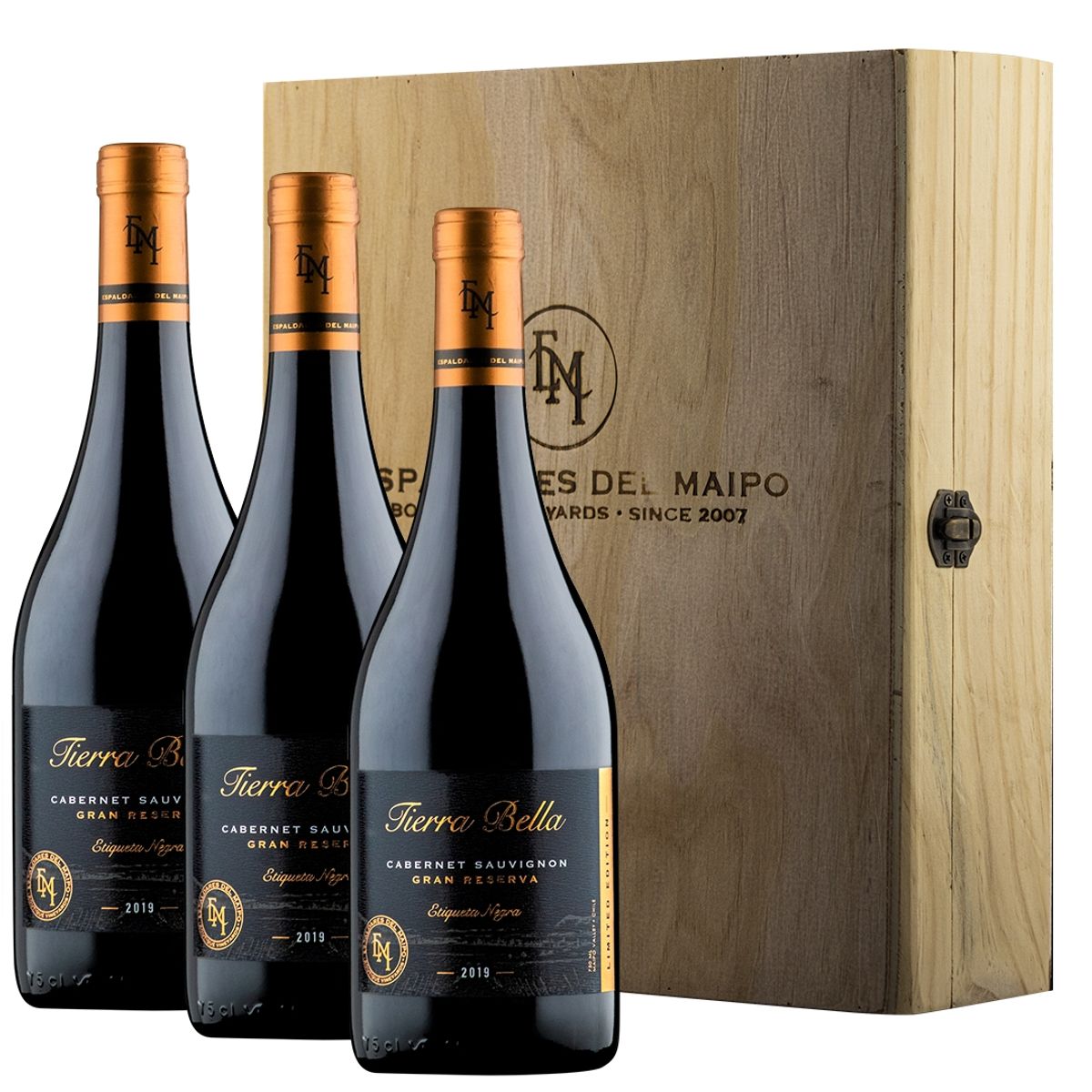 ESPALDARES DEL MAIPO - PACK X 3 VINOS GRAN RESERVA TIERRA BELLA CJ MADERA
