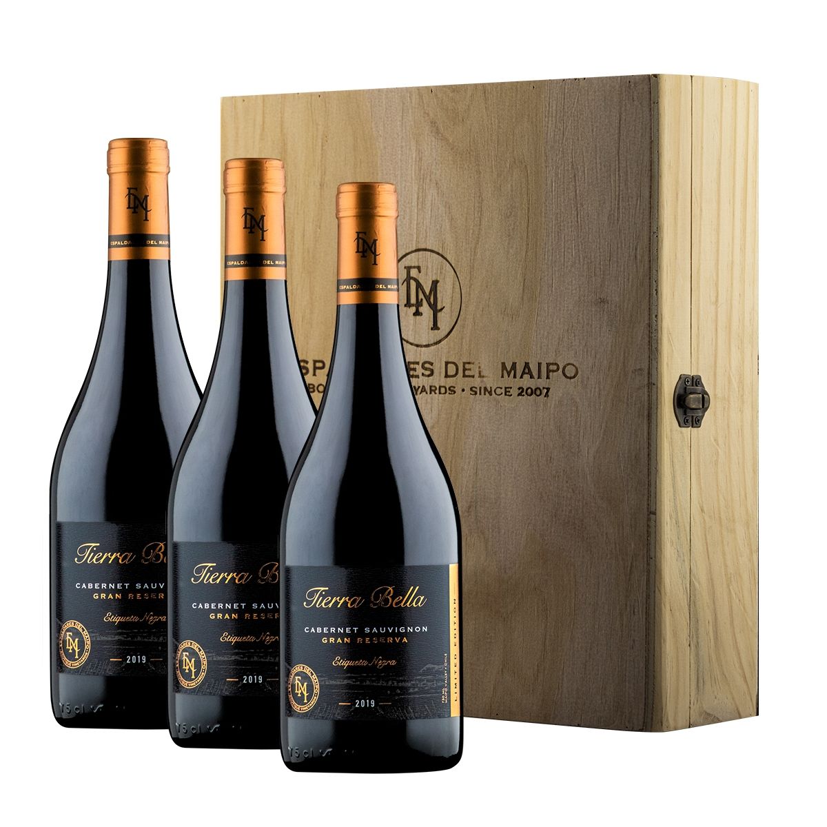 ESPALDARES DEL MAIPO - PACK X 3 VINOS GRAN RESERVA TIERRA BELLA CJ MADERA