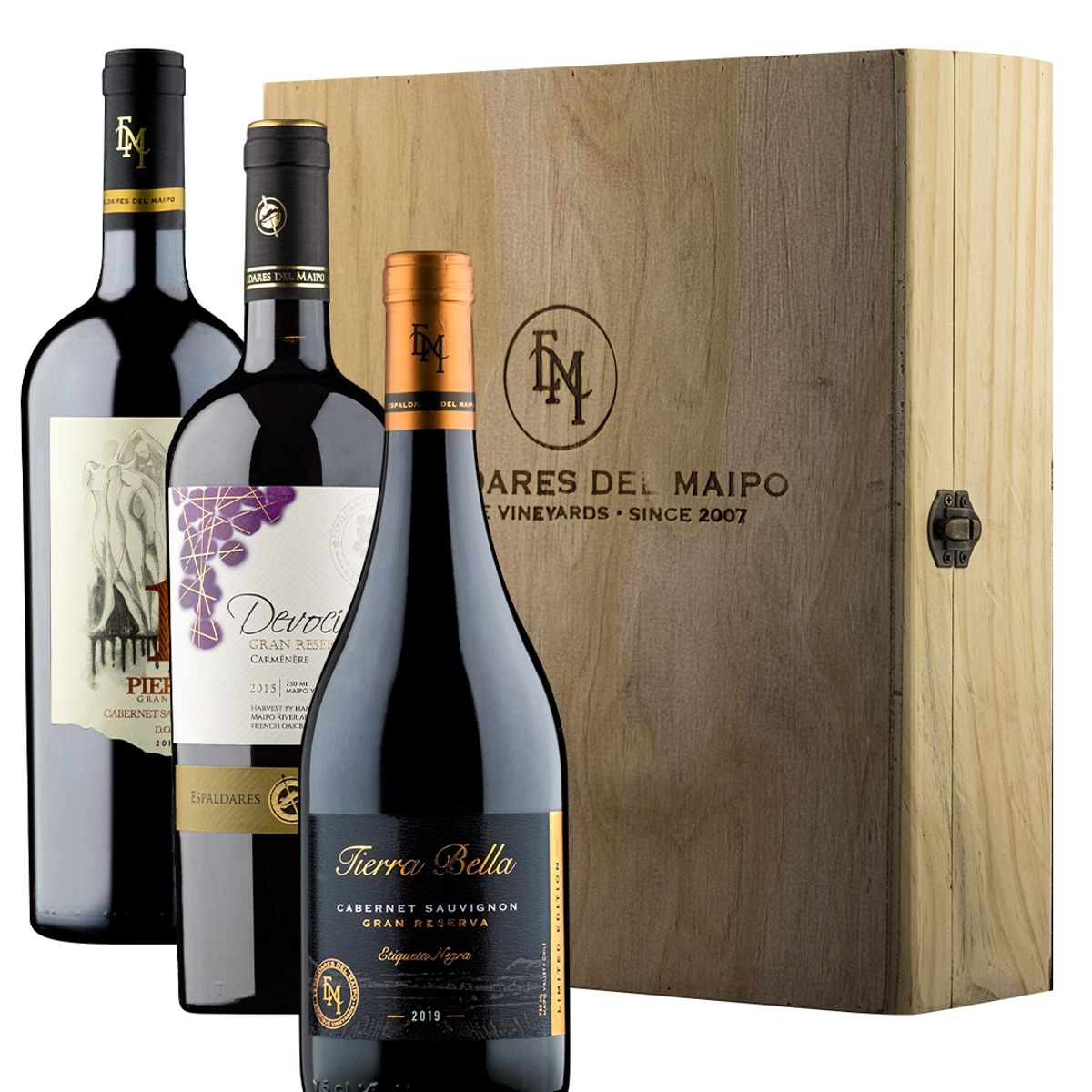 ESPALDARES DEL MAIPO - PACK X 3 VINOS GRAN RESERVA CAJA DE MADERA