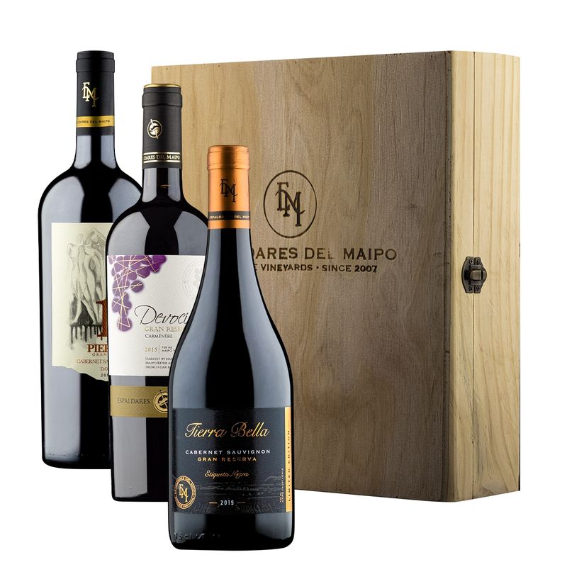 ESPALDARES DEL MAIPO - PACK X 3 VINOS GRAN RESERVA CAJA DE MADERA