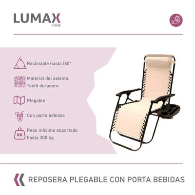 Imagen 2 del producto Silla Reposera Plegable Portatil Con Porta Bebidas Blanco