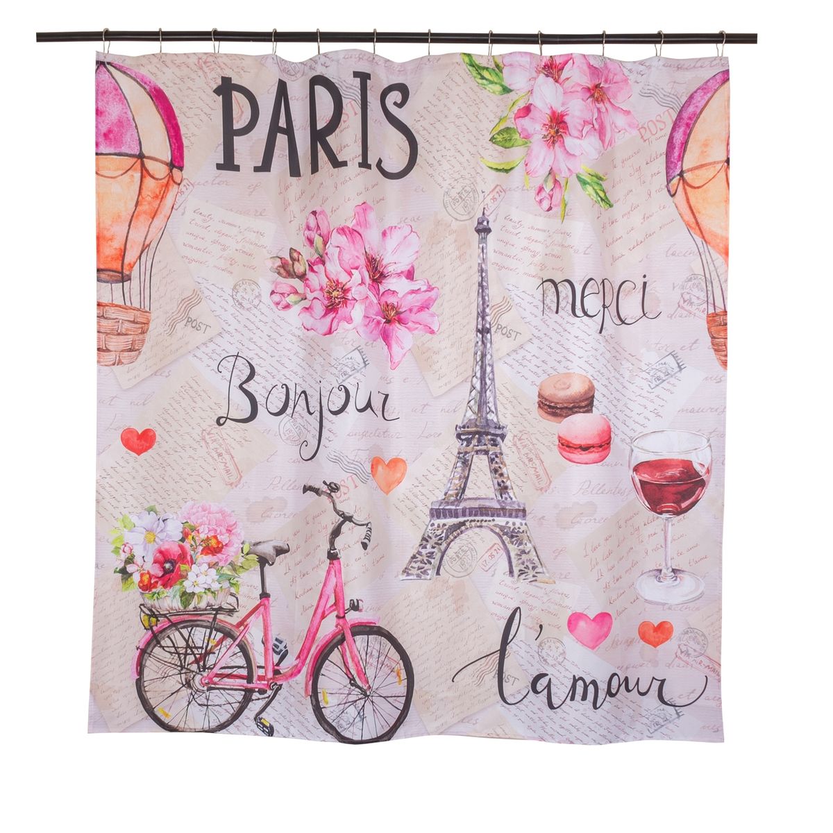 MASEL - Set Cortina Baño  Paris Bonjour 180x180 cm