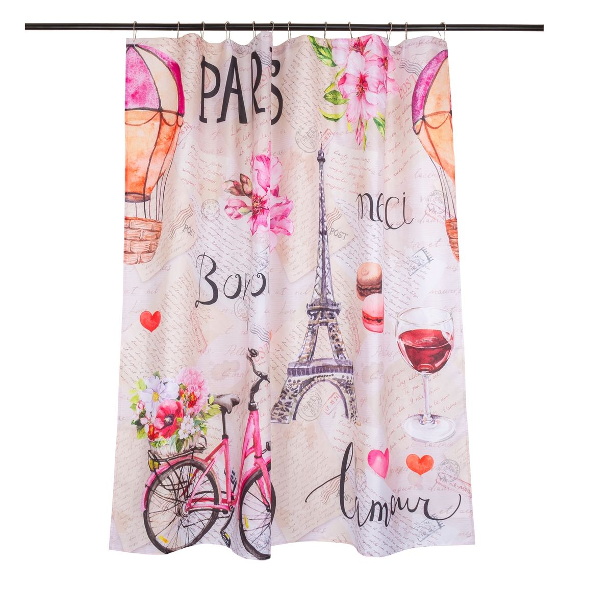 MASEL - Set Cortina Baño  Paris Bonjour 180x180 cm