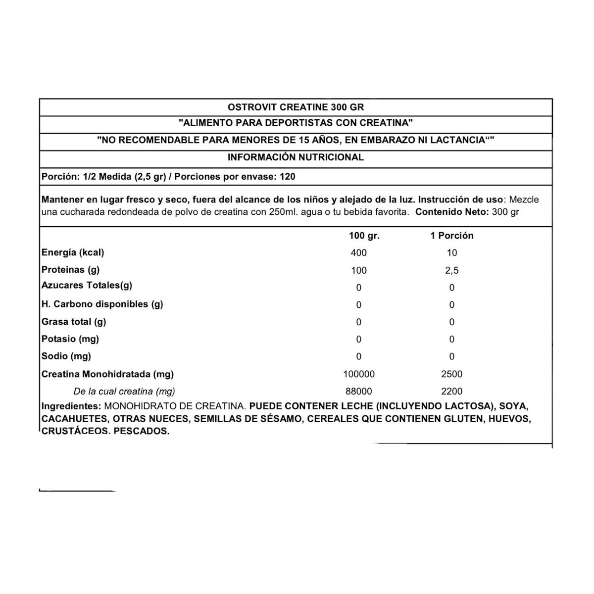 OSTROVIT - Pack 2 creatinas monohidratadas 300 gr sin sabor Ostrovit