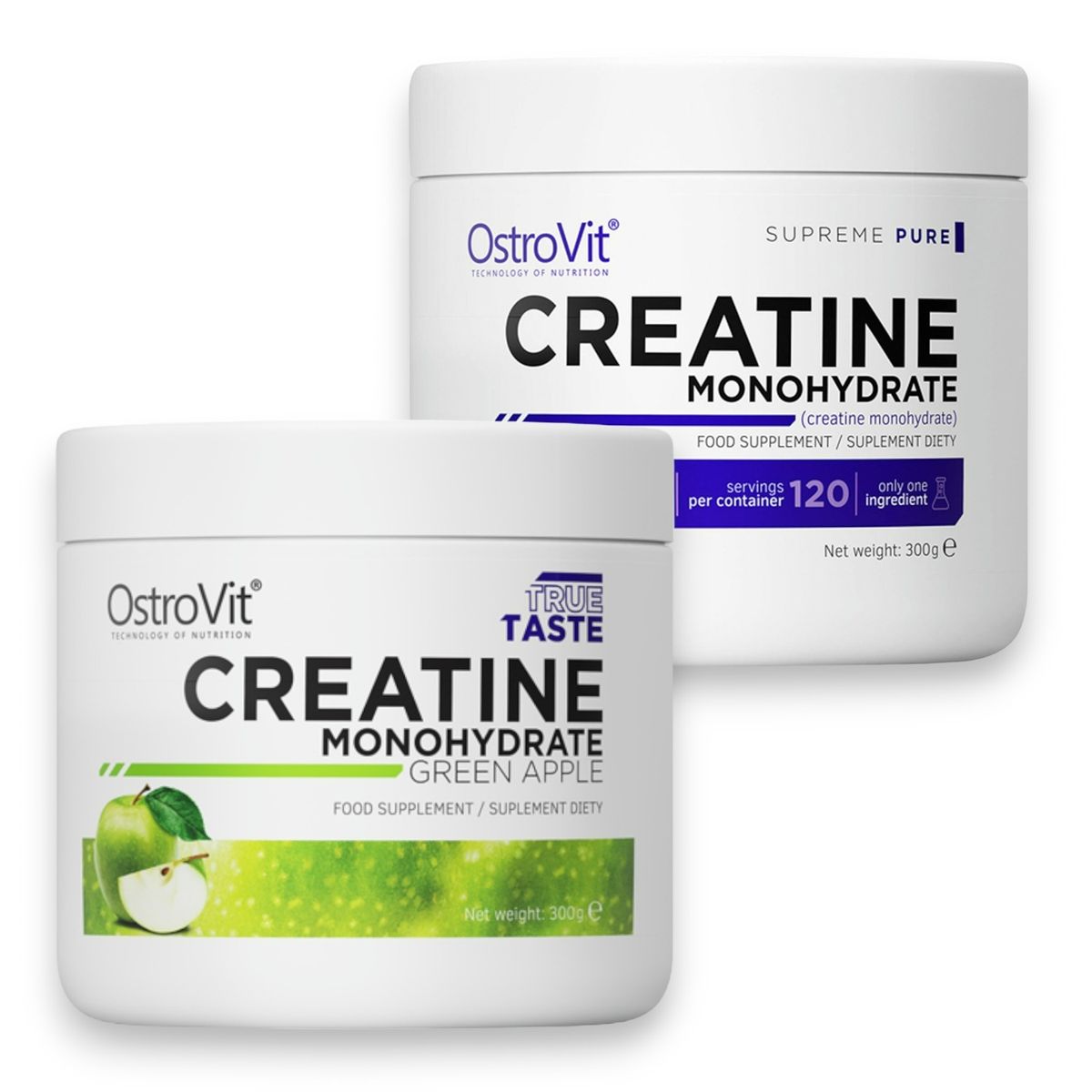 OSTROVIT - Pack 2 creatinas monohidratadas 300 gr manzana- sin sabor - Ostrovit