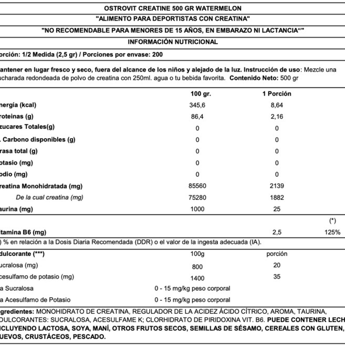 OSTROVIT - Pack 2 creatinas monohidratadas 300 gr sandia- sin sabor - Ostrovit