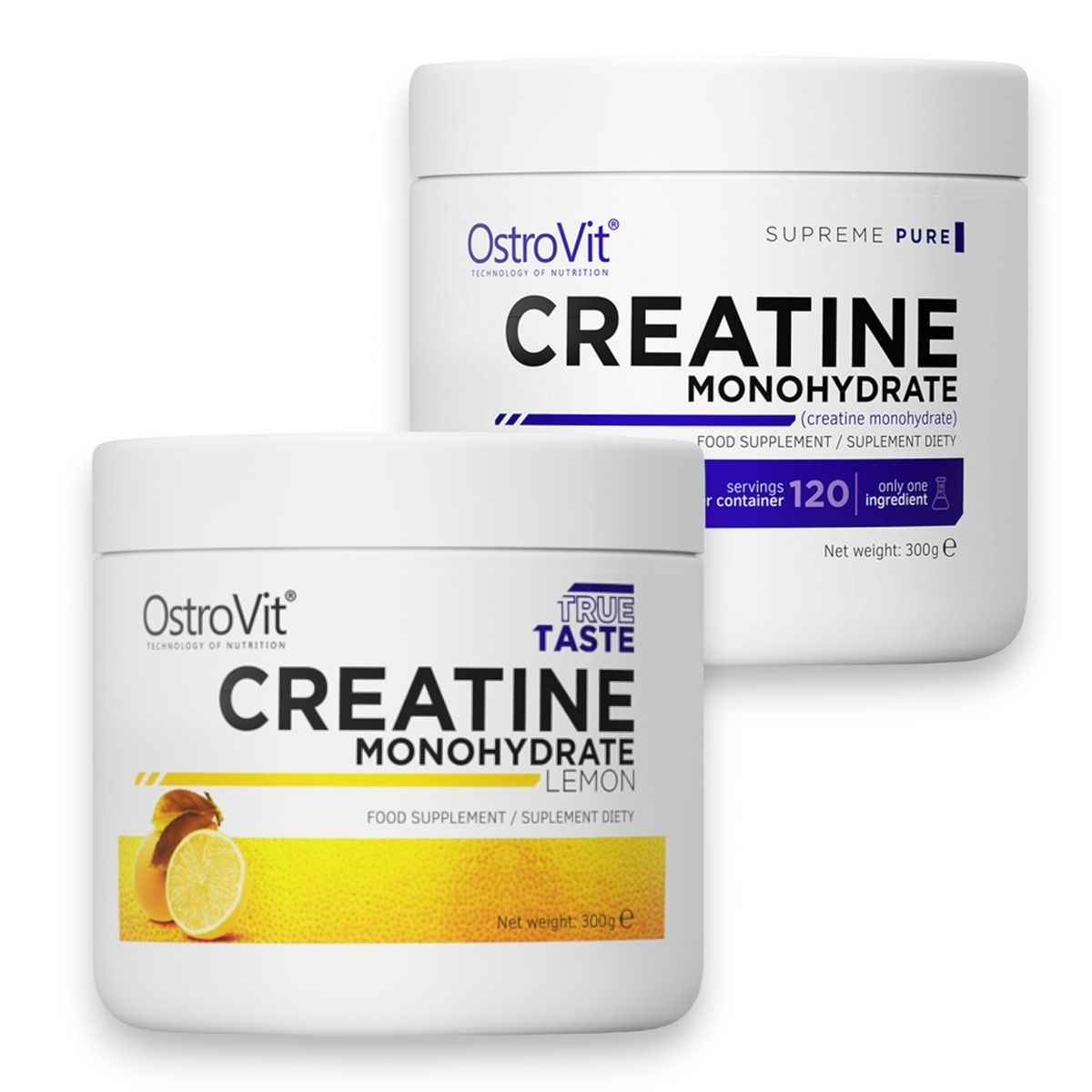OSTROVIT - Pack 2 creatinas monohidratadas 300 gr limón- sin sabor - Ostrovit