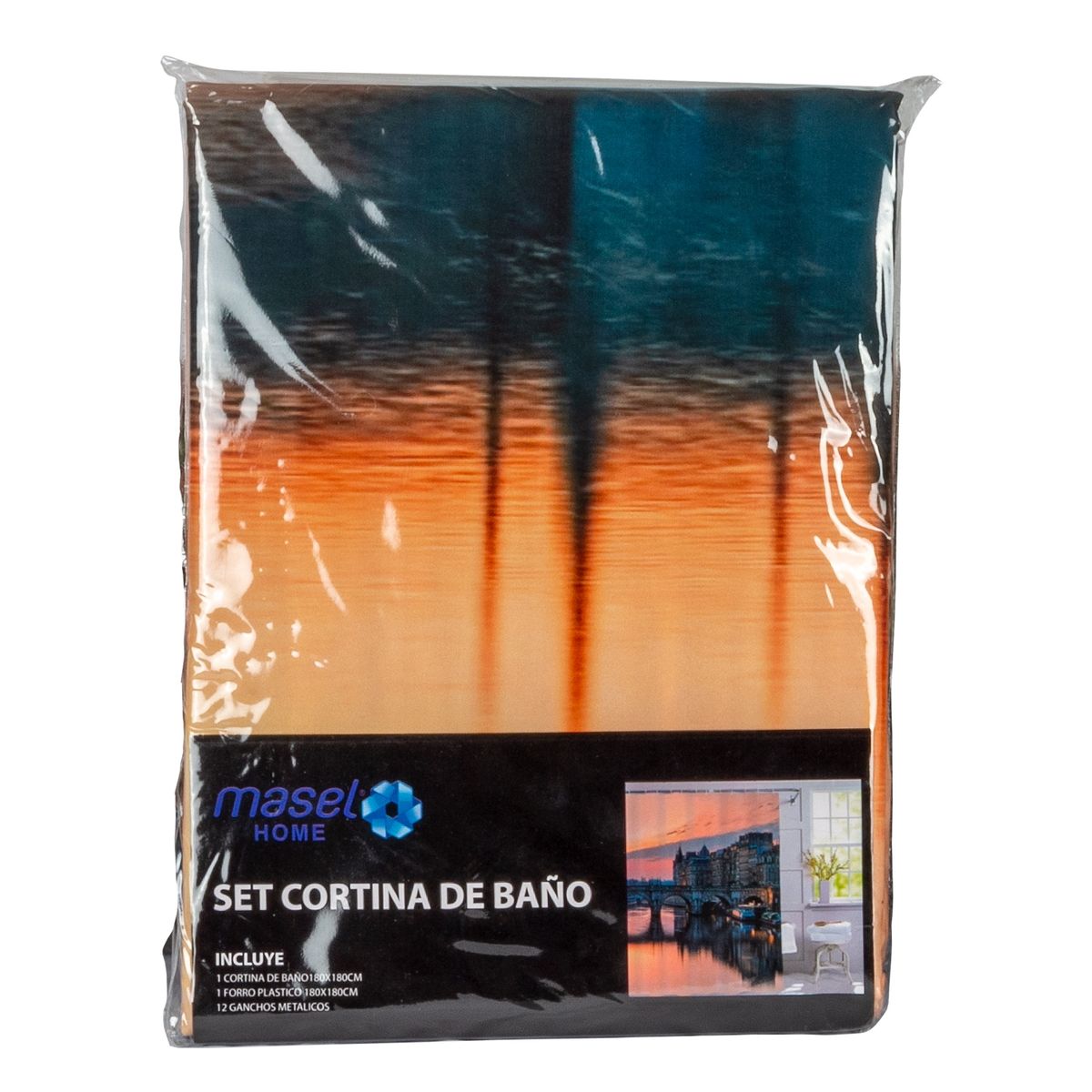 MASEL - Set Cortina Baño  Hid Budapest  180x180 cm