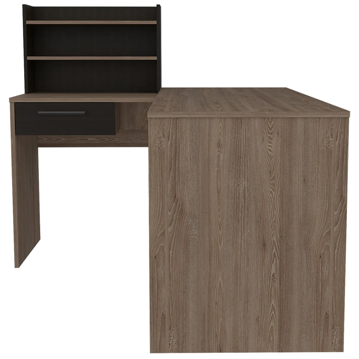 FMFURNITURE - Escritorio en forma de L - Cafe Claro  Negro