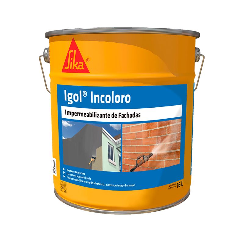 SIKA - IGOL INCOLORO - Hidrorrepelente para Fachadas, Permeable al Vapor, Tineta 16lts