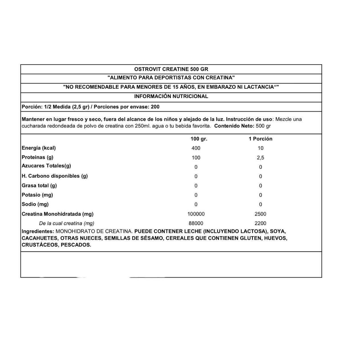 OSTROVIT - Pack creatina monohidratada Ostrovit 500 gr C/U sin sabor