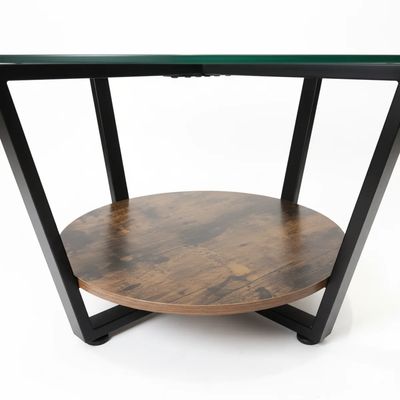 Imagen 2 del producto Mesa de Centro Muse Circular de Vidrio y Melamina de Doble Nivel - Café Oscuro