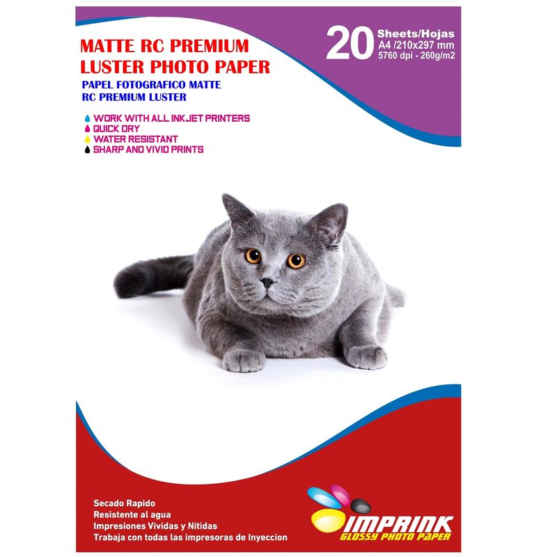 IMPRINK - Papel Foto Premium Rc Luster A4 / 260g / 20 Hojas