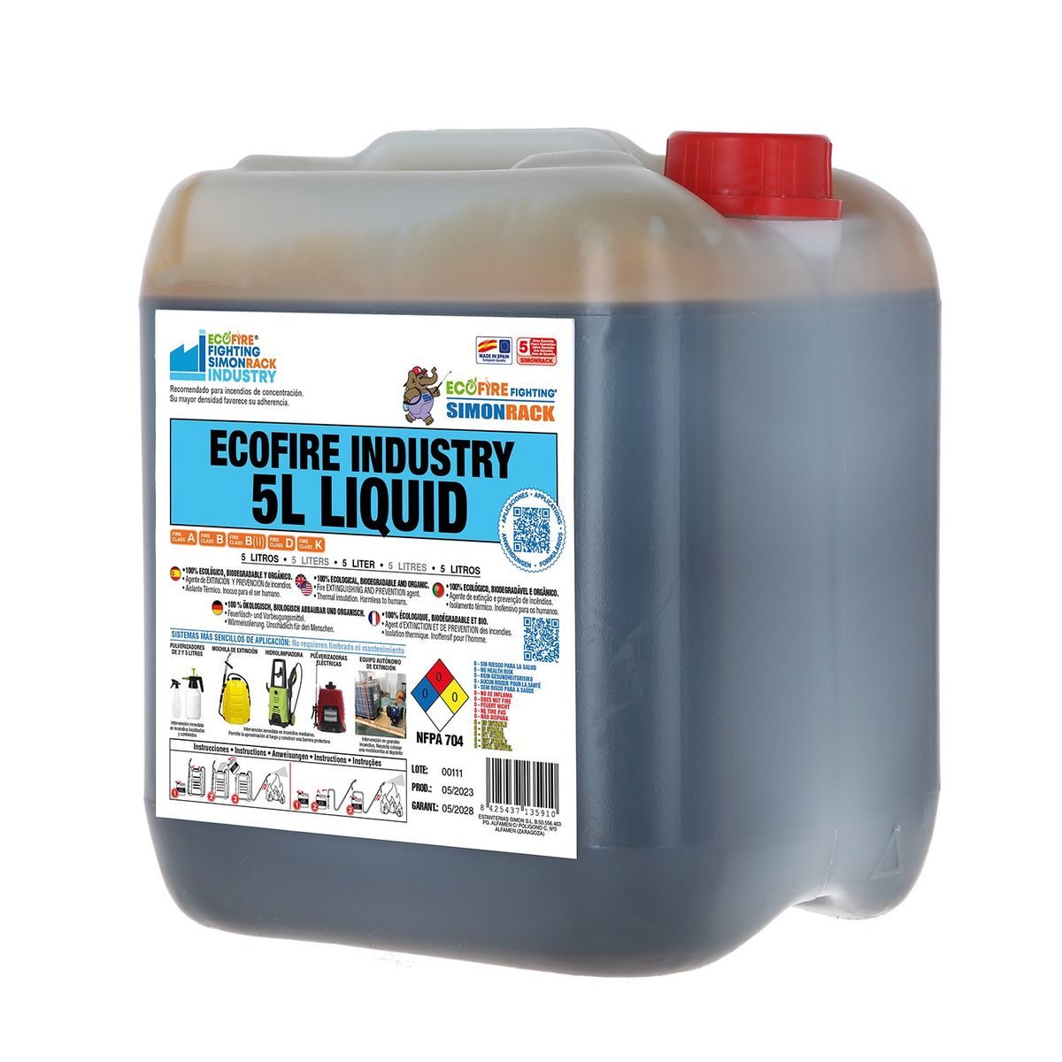 SIMONRACK - Extintor de Fuego ECOFIRE Fighting Industry Bidón de 5 Lt