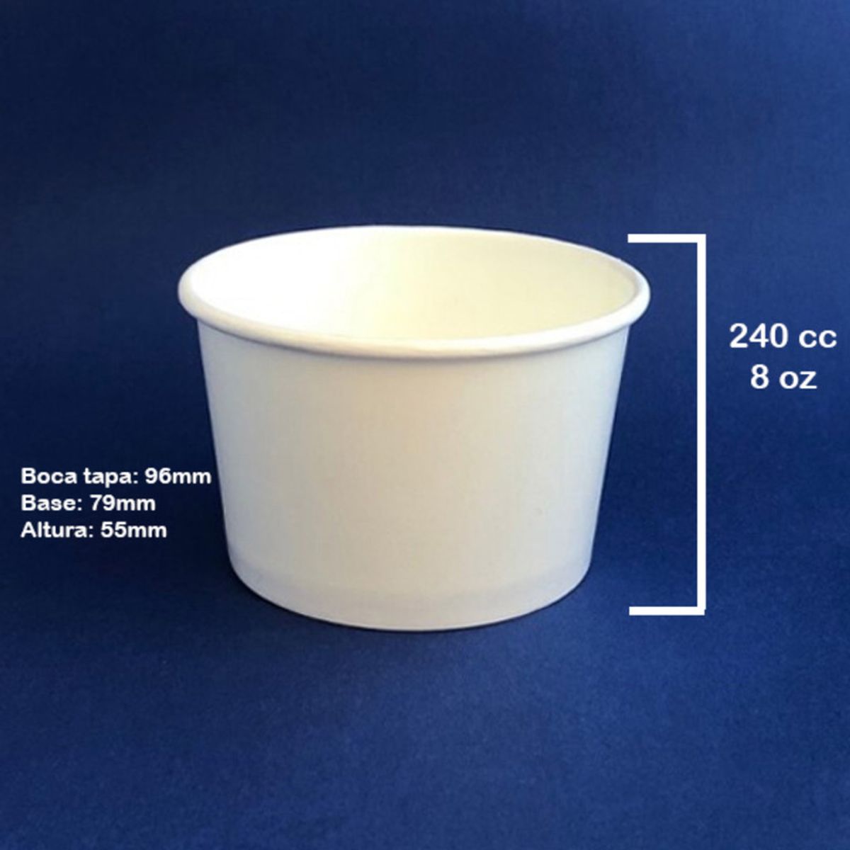 MOHICAN - Pote Polipapel P/helado 8  Oz/240 Cc. Blanco Pack 50 Uni