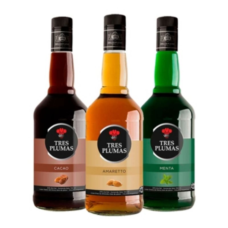 GENERICO - PACK X 3 LICORES AMARETTO, MENTA Y CACAO TRES PLUMAS