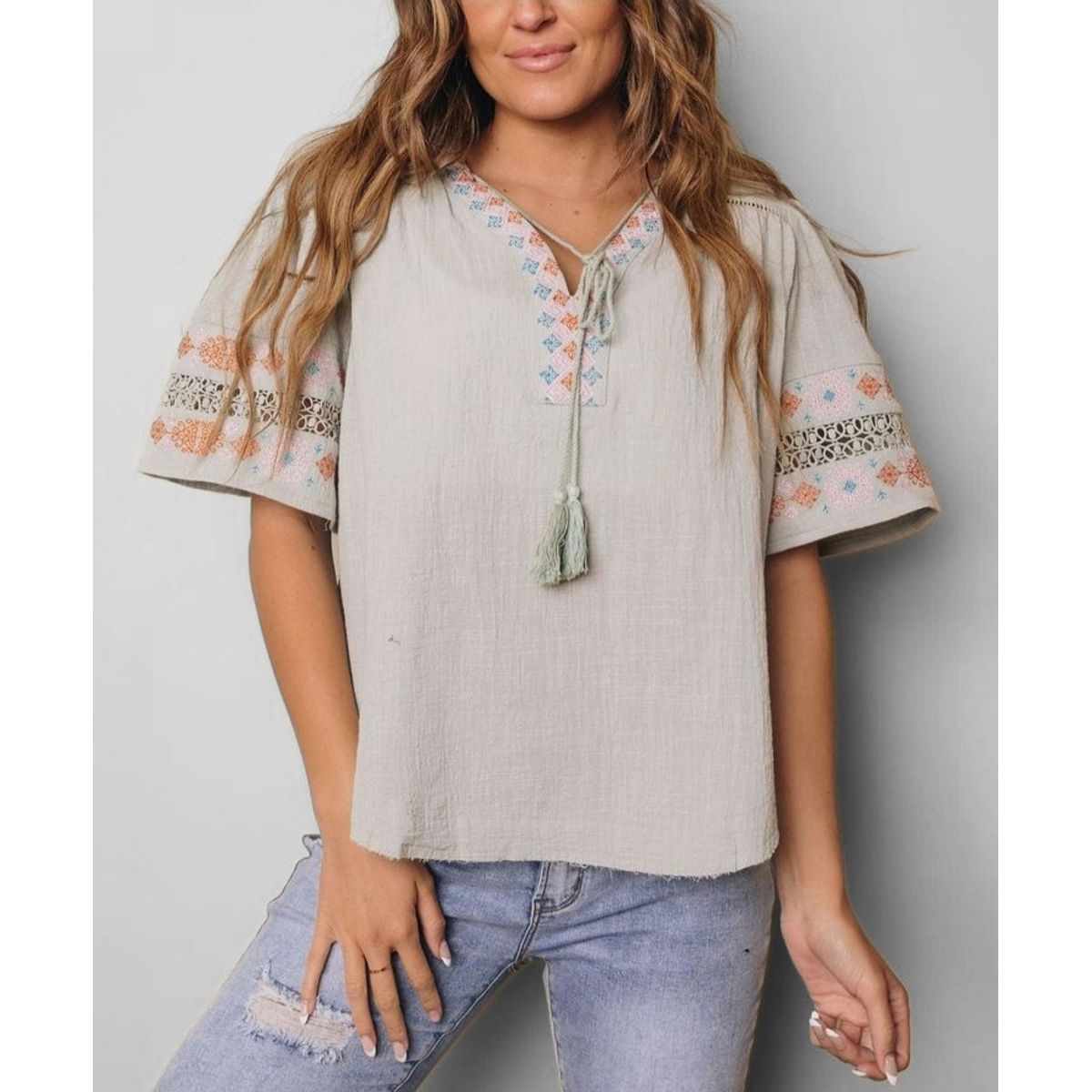 ARRAKASTA - Top de algodón bordado