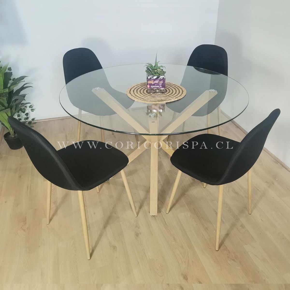 CORI CORI - Juego de Comedor Warwick 100cm + 4 Sillas Scoop Negro