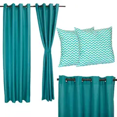 MASEL - Set Cortina Kikar turquesa 140x225 cm + 2 Cojines50x50