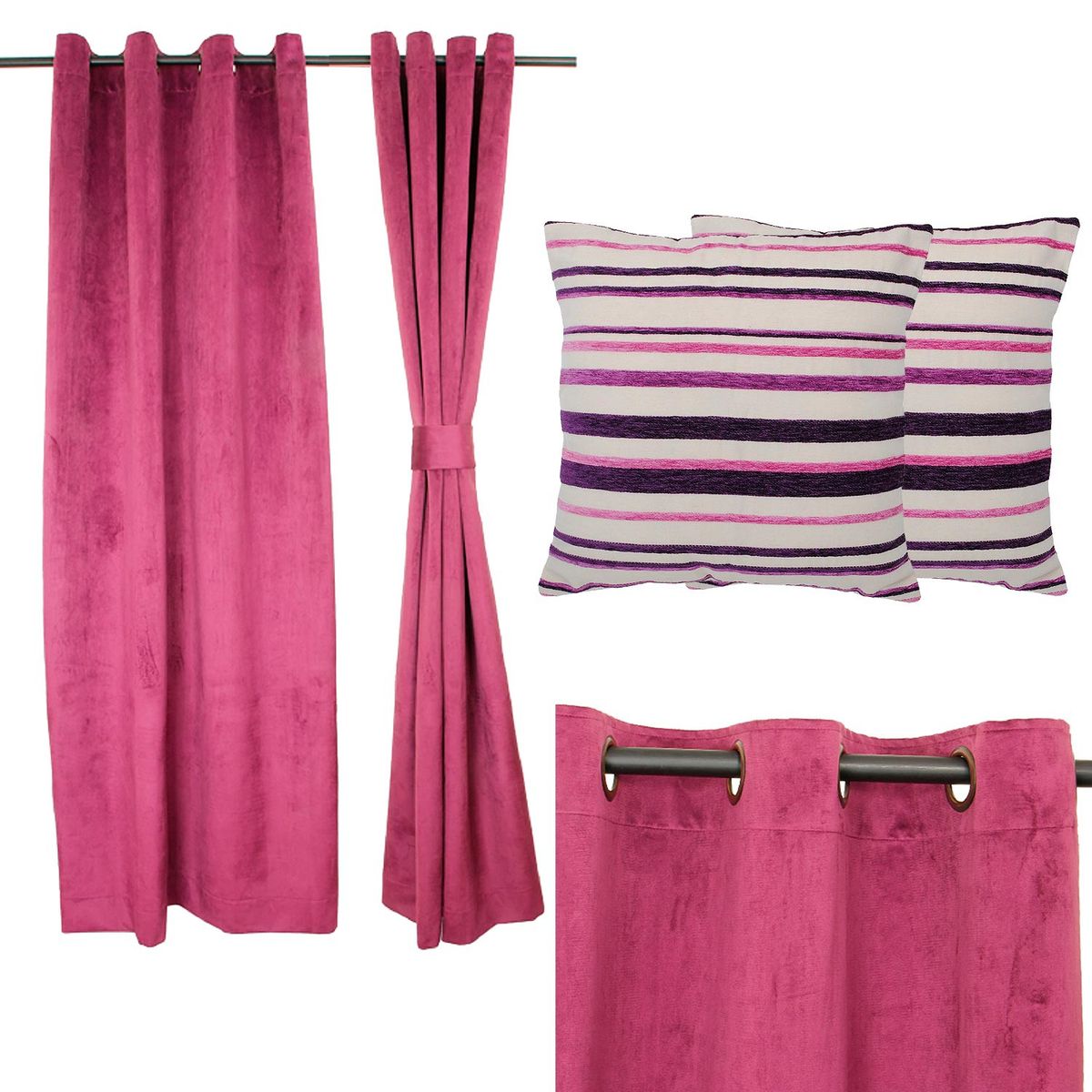 MASEL - Set Cortina  New velvet Felpa Obispo  1,40x220 cm +2 Cojines