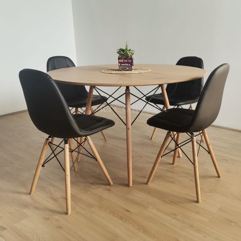 CORI CORI - Comedor Mesa Wood 120cm + 4 Sillas Capitonné Negro