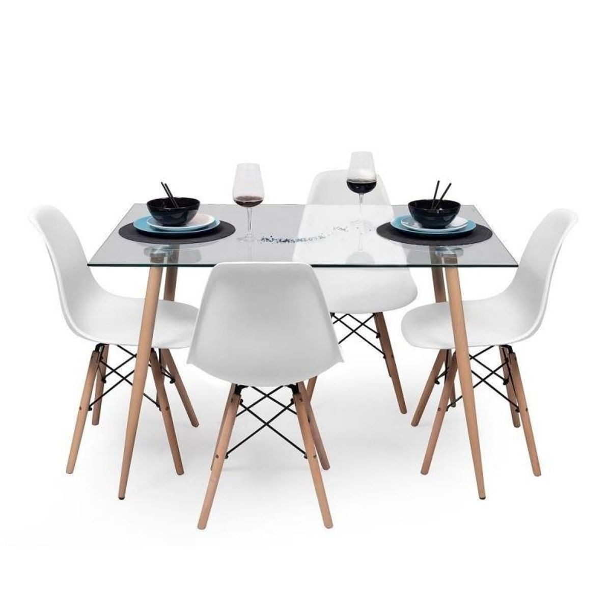 CORI CORI - Juego de Comedor Vidrio 120x80cm + 4 Sillas Eames Blanca…