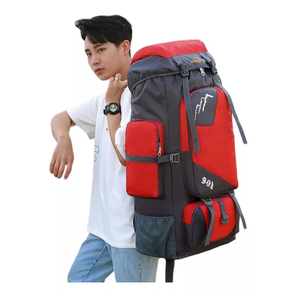 GENERICO - Mochila Viaje 90 Litros Mochilas De Camping Rojo