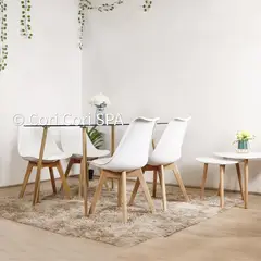 CORI CORI - Juego de Comedor Vidrio 120x 80cm + 4 Sillas Tulip Blancas