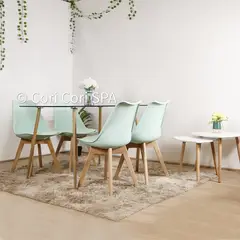 CORI CORI - Juego de Comedor Vidrio 120x 80cm + 4 Sillas Tulip Menta