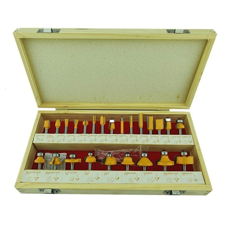 GENERICO - Kit Fresas 24 Pieza Madera 1/4 6.35mm Tupi Fresadora Toolmak