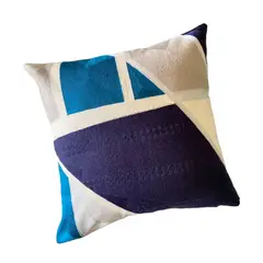 MANDIRHOME - Funda de Cojín Bordada Leopoldo Geométrico Azul Gris y Blanco