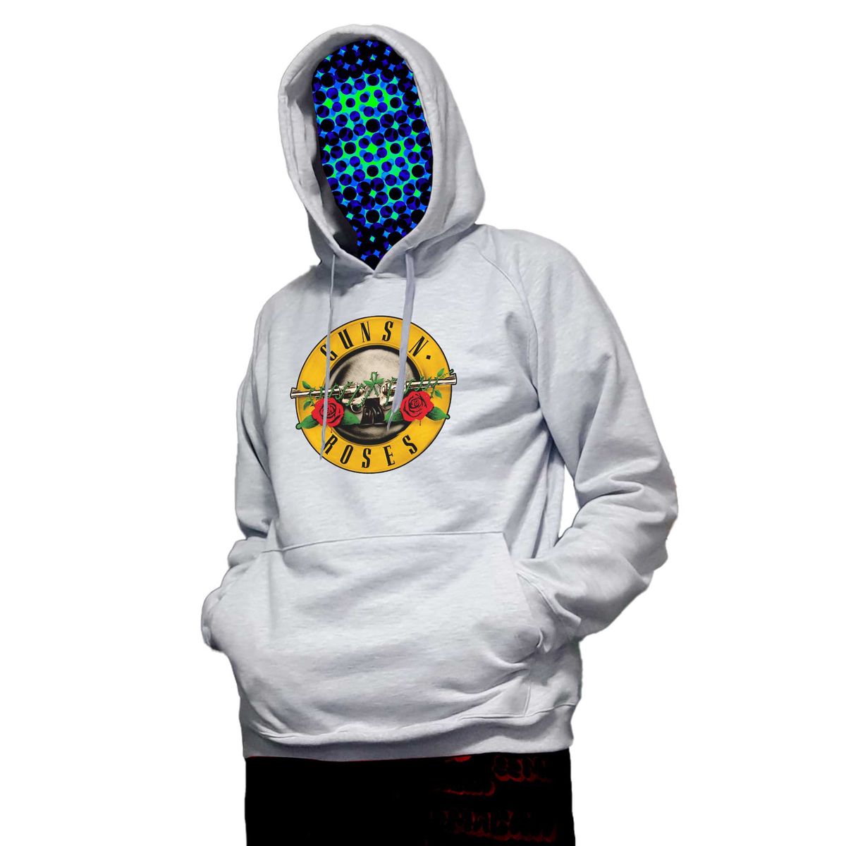 GENERICO - Poleron BAGÙ Guns and Roses 75 Adulto Manga Raglan Capucha Canguro…