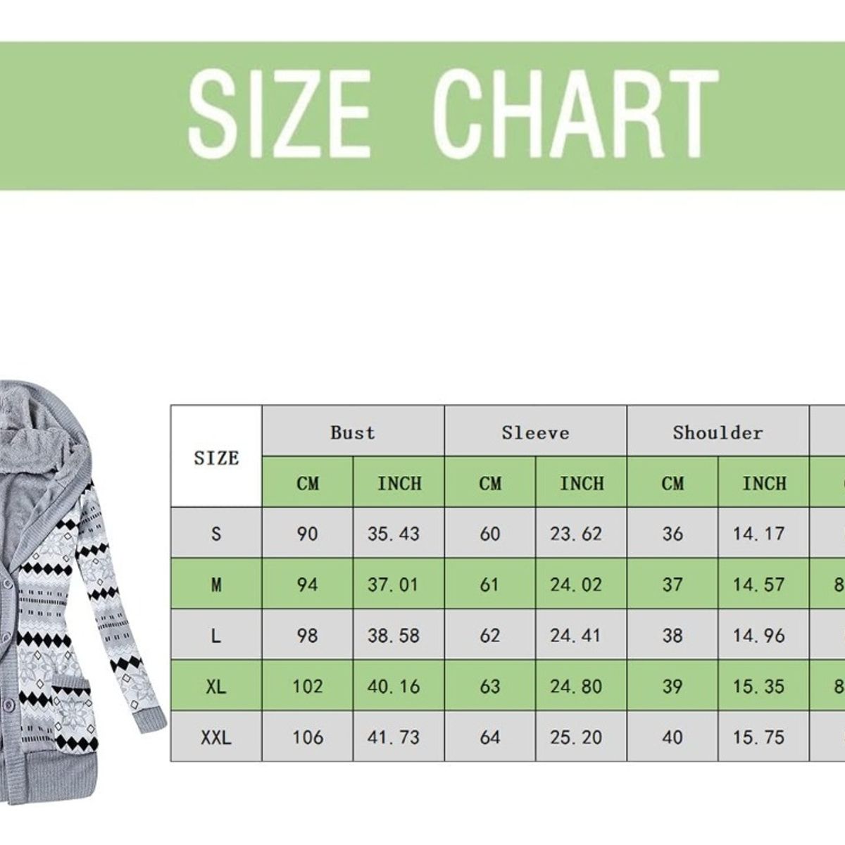 KEEJOIN - chaqueta cálida chaqueta de punto con capucha-Verde Gris