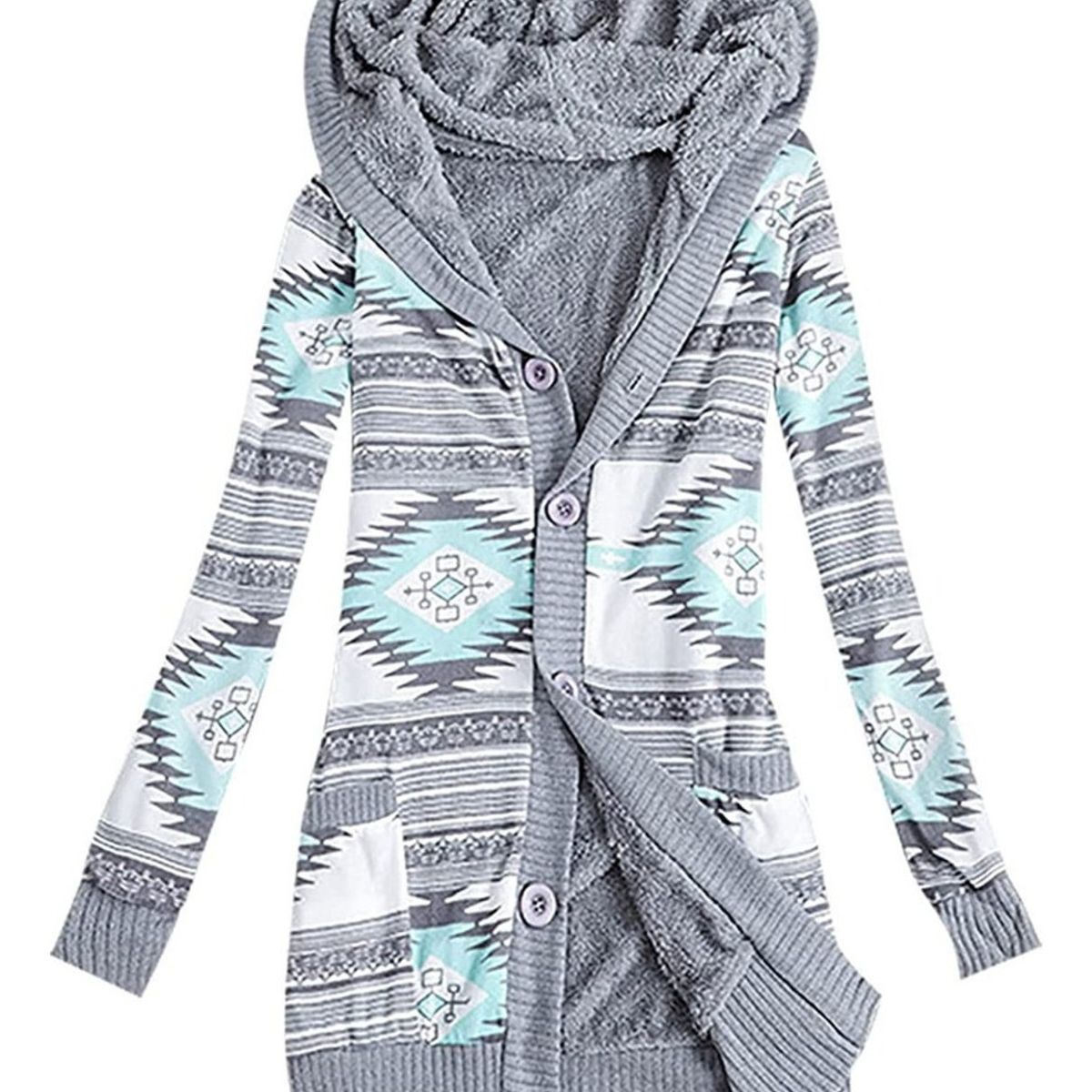 KEEJOIN - chaqueta cálida chaqueta de punto con capucha-Verde Gris