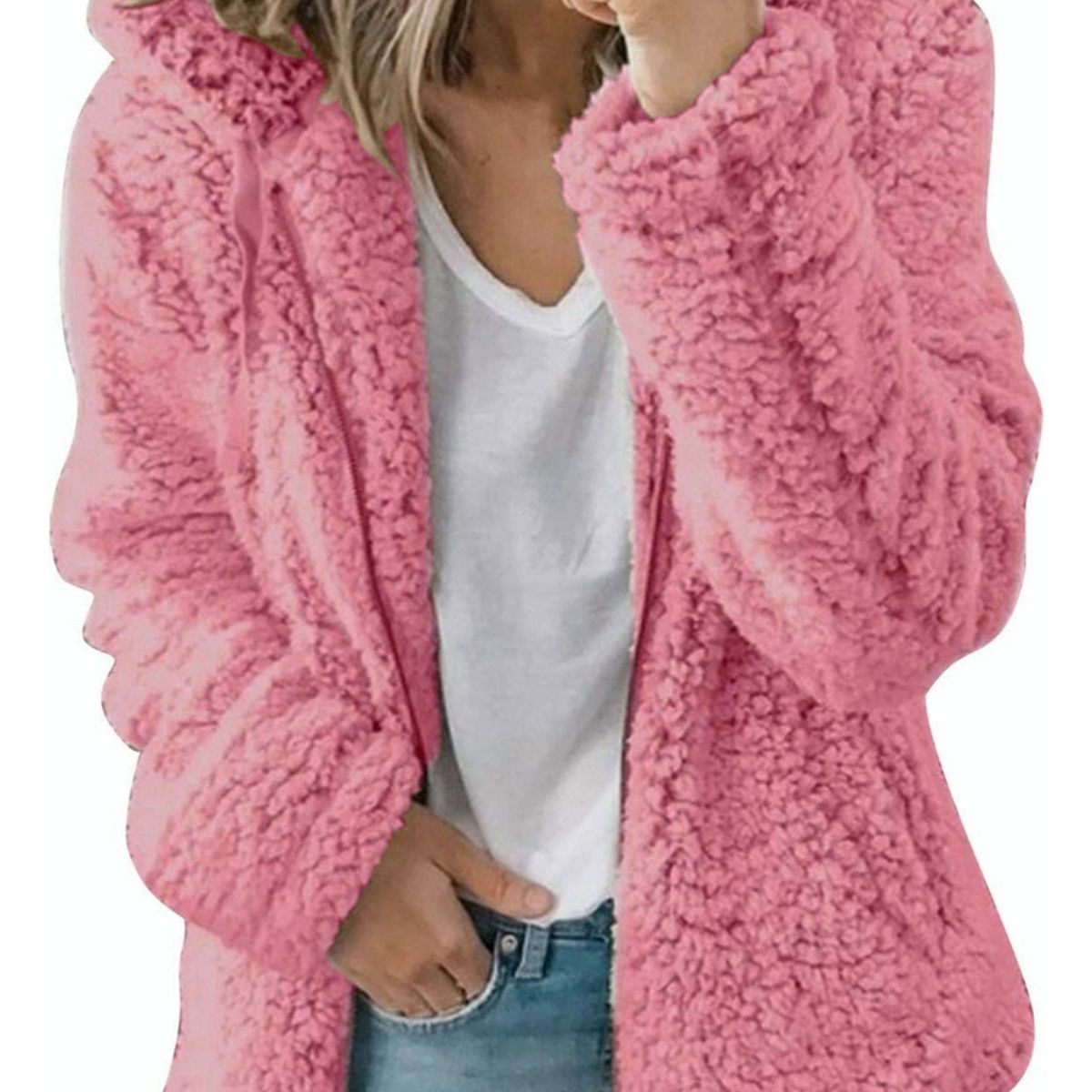 KEEJOIN - Chaqueta parka nieve parka mujer cortaviento forro polar sweeter-rosa