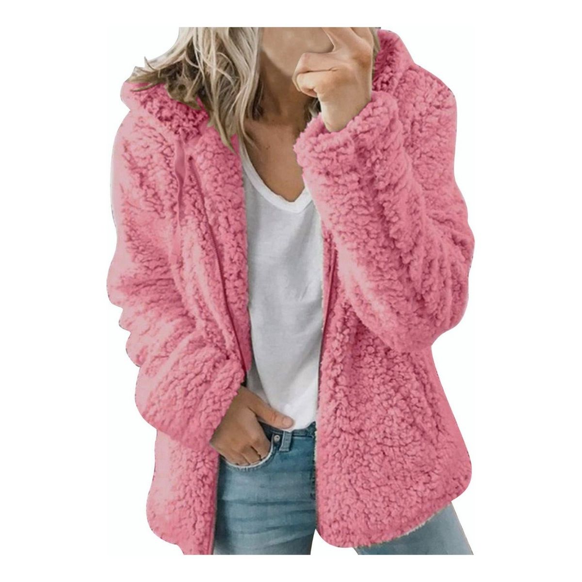 KEEJOIN - Chaqueta parka nieve parka mujer cortaviento forro polar sweeter-rosa