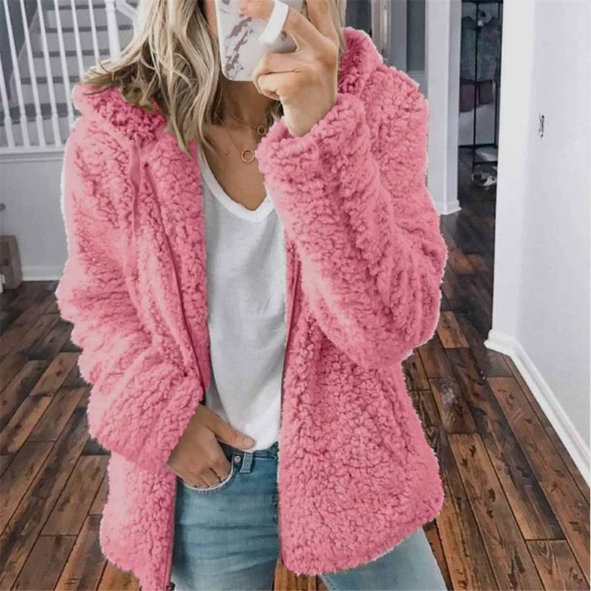KEEJOIN - Chaqueta parka nieve parka mujer cortaviento forro polar sweeter-rosa
