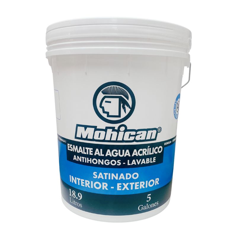 MOHICAN - Esmalte Al Agua Antihongos Satinado Tineta 5 Gal Blanco